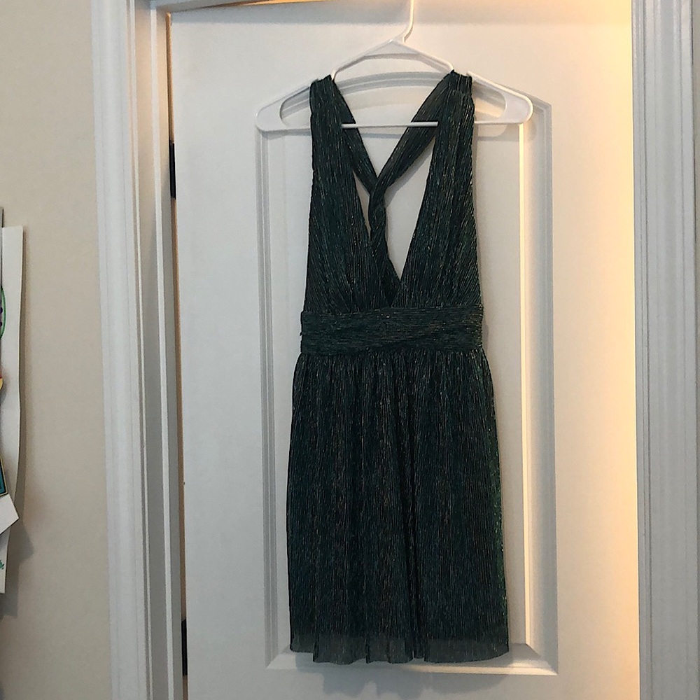 Ailey Gold and Teal Blue Skater Dress - Picture 3 of 4